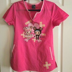 tokidoki by Koi Donutella Pink Heart Scrub Top Small